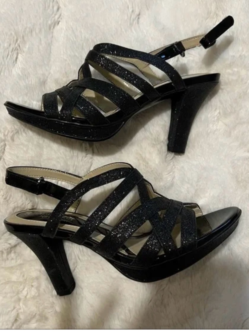 Naturalizer Black Glitter Strappy Slingback Heels Size 8